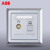 ABB开关插座面板ABB插座/德逸银色 二位/电视电脑插座AE325-S