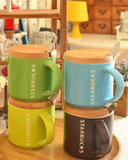 包邮 创意星巴克马克杯糖果色陶瓷杯子可爱咖啡杯勺子和杯盖J25