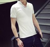2016夏男短袖polo衫韩版修身立领纯色免烫 青年时尚休闲纯棉T恤衫