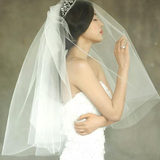 特价 新款韩版全智贤明星款新娘婚纱头纱 双层插梳可遮面短款头纱