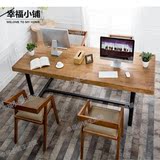 美式实木铁艺复古工业风做旧LOFT家具设计师老松木餐桌办公会议桌