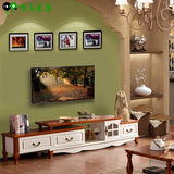 地中海电视柜茶几组合套装 欧式客厅实木 美式乡村风格简约可伸缩