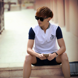 森马新款短袖T恤套装男士韩版V领全棉体恤衫青年学生运动修身薄款