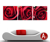 6大红玫瑰花卉 时尚客厅装饰画 壁画版画 无框画 卧室三联画定做