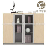上海办公室柜子三层木质文件柜 矮柜 玻璃门带隔板书柜储物柜带锁
