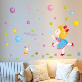 彩色吹泡泡女孩墙贴纸卧室温馨卡通儿童房气球贴画幼儿园布置贴纸