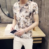 舞帝商城男装夏季v领短袖T恤5503040韩版修身潮流体恤