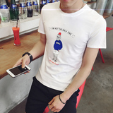 2016夏装新款日韩修身半袖TEE恤小清新卡通条纹潮男学院风短袖t恤