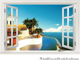 田园地中海风格风景假窗户 客厅卧室浪漫平面墙贴纸 特价包邮墙贴