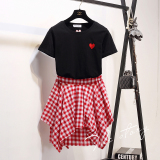 2016夏季新款韩版爱心短袖T恤不规则短裙休闲时尚套装两件套女潮