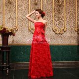 2016新款新娘结婚礼服 红色蕾丝长款抹胸敬酒服 伴娘婚纱晚宴礼服