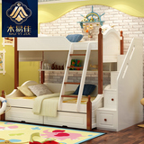 木易佳地中海高低床子母床1.5米儿童床上下床拖床实木带护栏家具