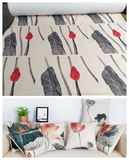 新中式荷花棉麻抱枕水墨花卉创意印花沙发布料红木家具坐垫靠枕布