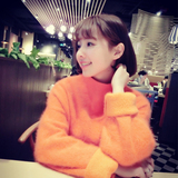 韩国代购韩版女装短款半高领貂绒橙色春季毛衣女宽松套头显瘦上衣