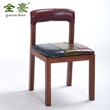 铁艺仿木软包餐椅咖啡厅餐厅金属椅子复古PU皮坐垫休闲靠背铁椅子