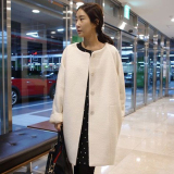 韩国2014秋冬新款白色韩版茧型休闲呢大衣中长款加厚羊绒外套女潮