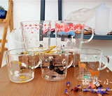 tuuli日式和风樱花玻璃杯子可爱创意牛奶情侣水杯ZAKKA透明带盖勺
