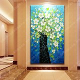 现代手绘餐厅油画卧室挂画客厅玄关欧式画田园过道花卉发财树蓝色