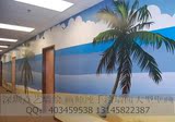 办公走廊背景墙大型壁画 墙体彩绘 手绘风景大海油画 深圳墙绘