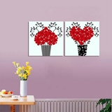 红玫瑰花瓶 现代装饰画 墙壁挂画 无框画 客厅/餐厅/卧室两联画