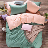 纯色床笠款四件套简约双拼全棉床单款素色床上用品1.8/2m床特价