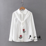 外贸剪标出口原单订单余单正品牌尾单日本款女装玫瑰刺绣长袖衬衫