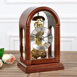 枫叶机械齿轮座钟透视机芯台钟实木欧式复古钟表家居装饰时钟新品
