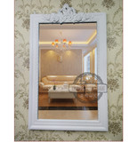 欧式田园白色木质雕花梳妆镜壁挂镜画框浴室镜韩式结婚镜化妆小镜