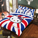 床笠款床上用品床单被套男女卧室红蓝米字旗KT猫英伦风磨毛四件套