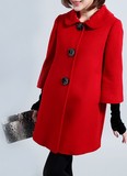 2014秋冬女装韩版宽松中长款羊绒羊毛呢大衣外套斗篷娃娃领