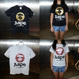 一毫子香港潮店 AAPE 16夏 女装 烫金猿人头印花短袖T恤2673