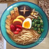 创意个性日式陶瓷餐具大汤碗大面碗孔雀蓝复古经典大号饭碗甜品碗