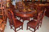 中式古典实木餐厅家具紫檀非洲黄花梨红木红檀酸枝雕花餐桌椅圆桌