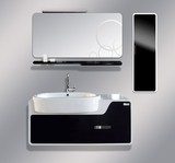 实木橡木PVC黑白挂墙浴室柜面盆组合卫浴柜洗手洗脸盆台盆柜7033