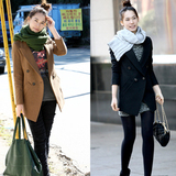 2015秋冬女装韩版修身中长款毛呢外套 显瘦大码西装呢子大衣女