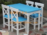 厂家直销 实木餐桌椅 长桌子 地中海风格 餐桌 蓝色实木桌子特价
