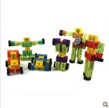 儿童木制动漫机器人 变形金刚变形积木组合玩具擎天柱威震天6款