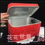 兰蔻 红色化妆箱 大容量 双拉链化妆包 红色绒面首饰盒 有镜子