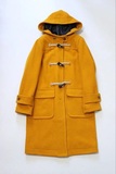 外贸姜黄色橘黄色牛角扣毛呢大衣外套中长款小熊依恋同款呢大衣