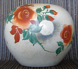 收藏古玩瓷器五十年代彩绘劳动光荣花卉罐真品