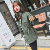 韩国2016秋冬新款宽松大码短款工装风衣女显瘦夹克军绿色学生外套