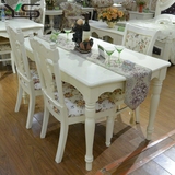 林氏木业美式乡村象牙白餐桌椅组合哑光白烤漆加粗圆腿实木雕花镂