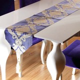高档简欧式桌旗蓝色奢华新古典西餐厅布艺提花家居样板房软装饰品