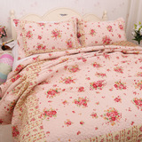 外贸原单粉色韩式床盖绗缝四件套被套空调被加厚床单全棉被夏凉被