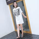 2016夏装韩版字母t恤女短袖中长款蝙蝠袖一字领宽松大码显瘦上衣