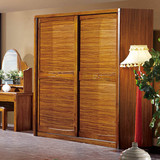 乌金木色衣柜 实木衣柜 家具组合套装 趟门衣柜 现代中式衣柜