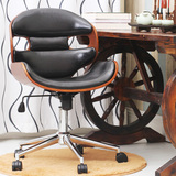 欧式实木电脑椅办公皮艺小巧转椅职员椅家用书房书桌椅子升降创意