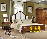 北京厂家直销美式软包古典卧室个性实木布艺双人床黑白条纹床头柜