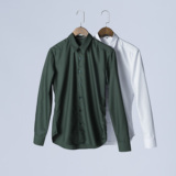 复古墨绿色长袖衬衫男 基本款简约素色纯色韩版修身衬衫秋男装