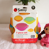 美国进口宝宝餐具 Sassy 婴幼儿带盖吸盘碗喂食碗 大中小碗3只装